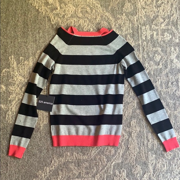 525 America Cut Out Rugby Stripe Sweater NWT - Picture 5 of 9